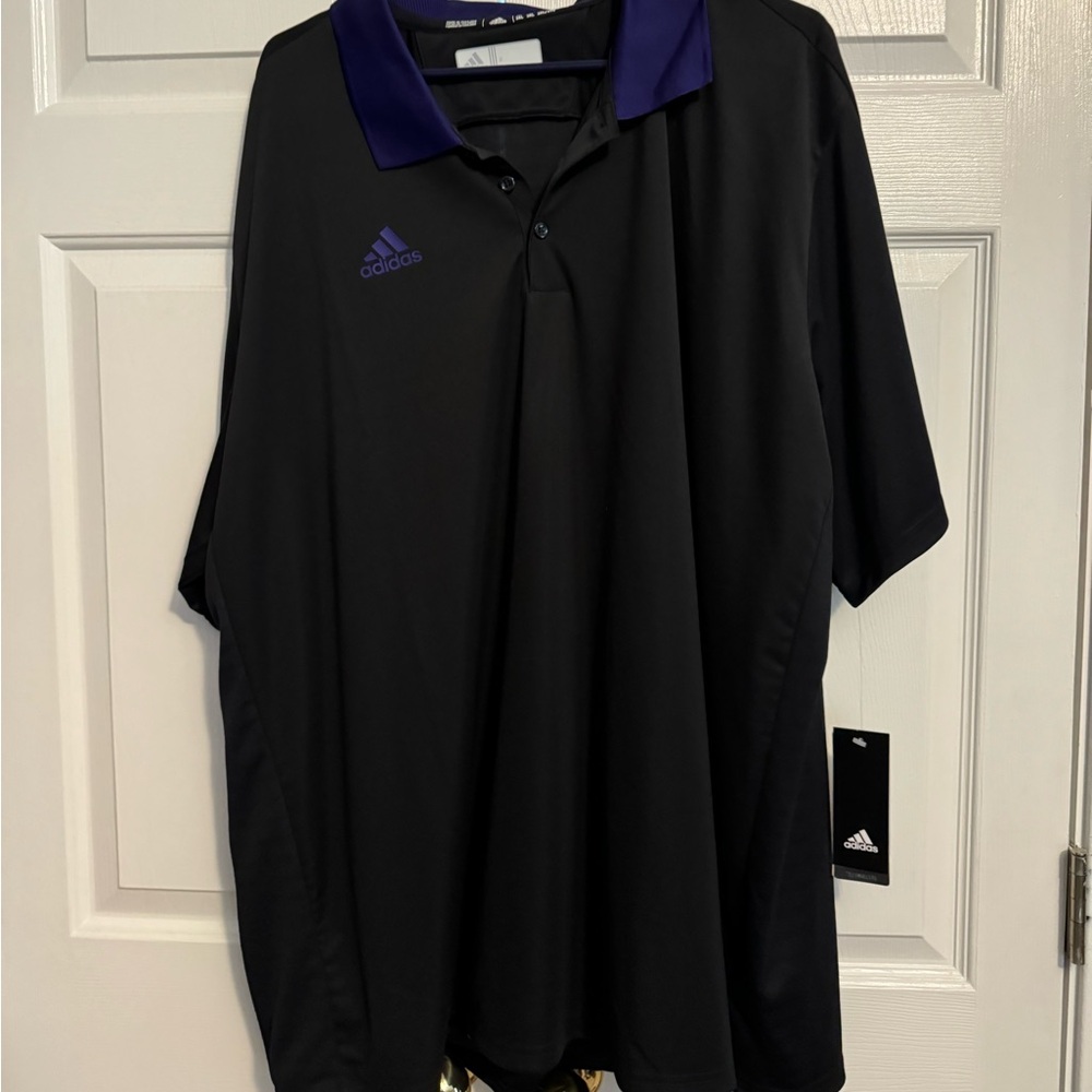 Black Adidas Polo with purple accents